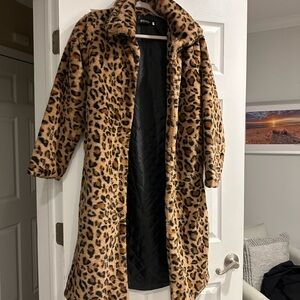 Leopard Print Faux Fur Coat